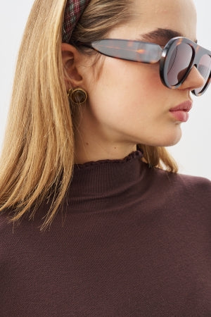 Ribbed Turtleneck Top Dark Brown