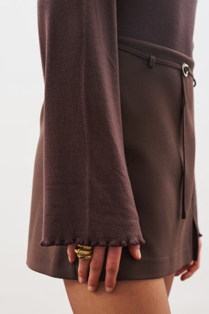 Ribbed Turtleneck Top Dark Brown