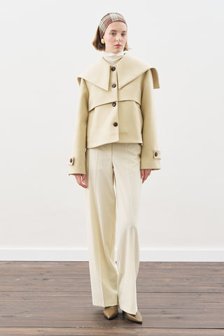 Button-Detail Wool Coat Sand