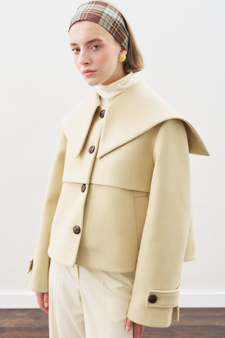 Button-Detail Wool Coat Sand