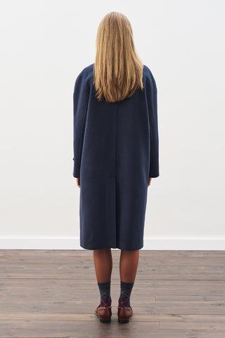 Wool Coat With Leather Details Navy Blue