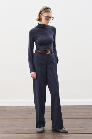 Ribbed Turtleneck Top Navy Blue