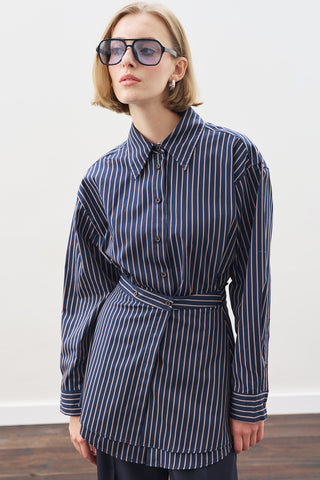 Shirt With Tie Accessory Navy Strıped