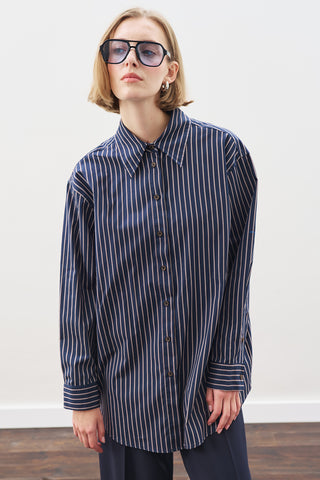 Shirt With Tie Accessory Navy Strıped