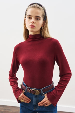 Ribbed Turtleneck Top Burgundy