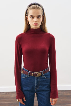 Ribbed Turtleneck Top Burgundy