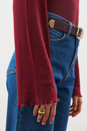 Ribbed Turtleneck Top Burgundy