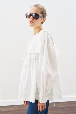 Belted Wide-Collar Shirt Ecru