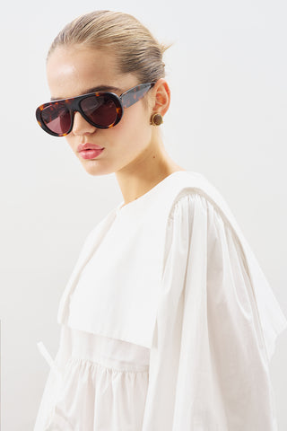 Belted Wide-Collar Shirt Ecru