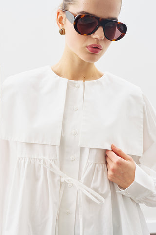 Belted Wide-Collar Shirt Ecru