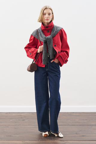 Trench-Style Bomber Jacket Red