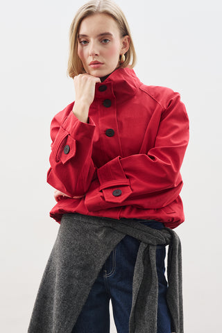 Trench-Style Bomber Jacket Red