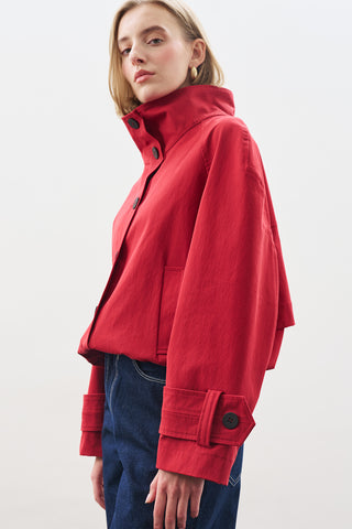 Trench-Style Bomber Jacket Red