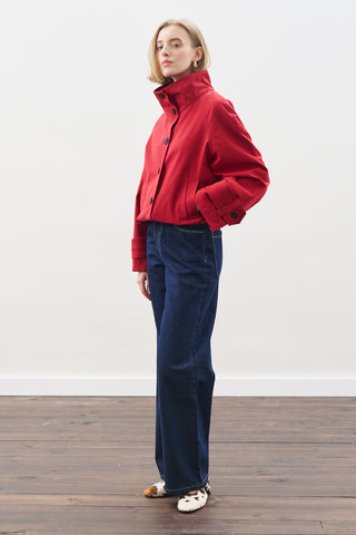 Trench-Style Bomber Jacket Red