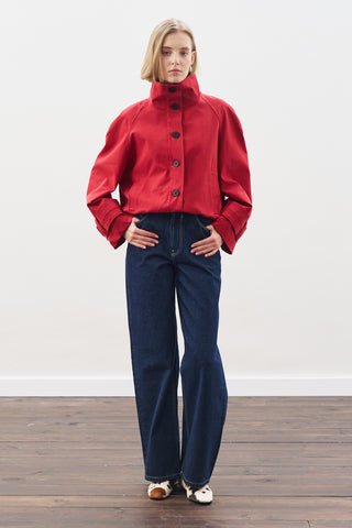 Trench-Style Bomber Jacket Red