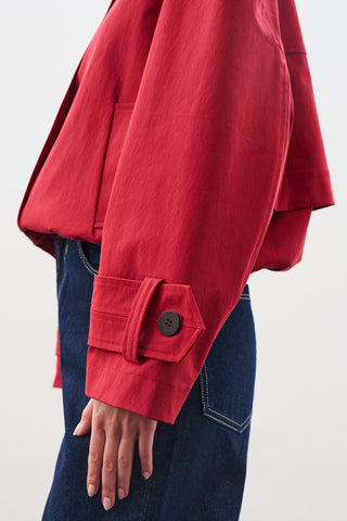 Trench-Style Bomber Jacket Red