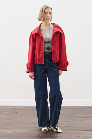 Trench-Style Bomber Jacket Red