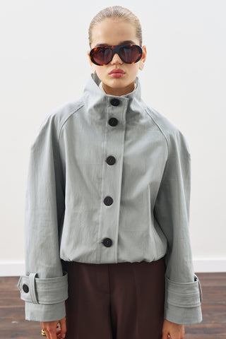 Trench-Style Bomber Jacket Blue