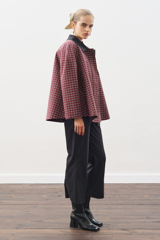 Contrast-Collar Trench Coat Plaıd