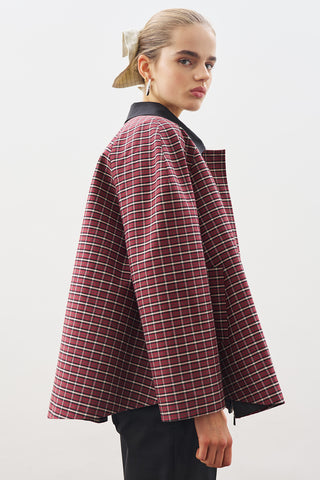 Contrast-Collar Trench Coat Plaıd