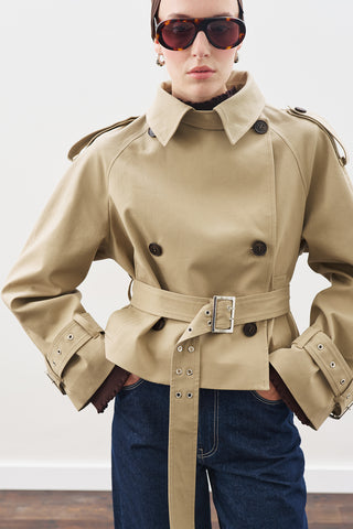 Belted Short Trench Coat Sand
