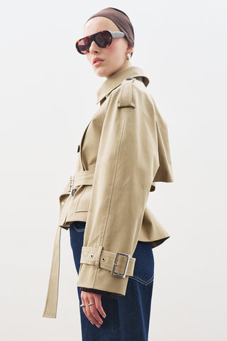 Belted Short Trench Coat Sand
