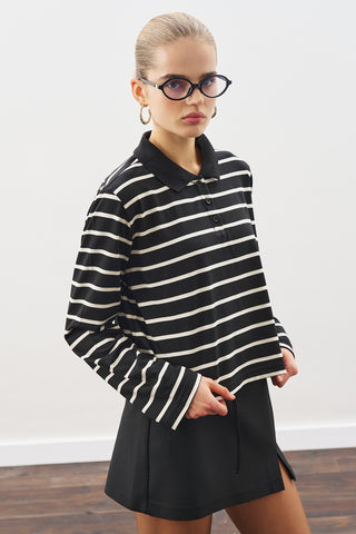 Striped Polo T-Shirt Black