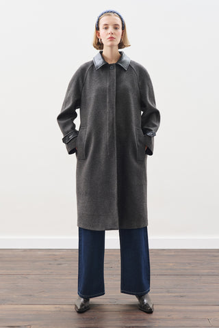 Wool Coat With Leather Details Anthracıte