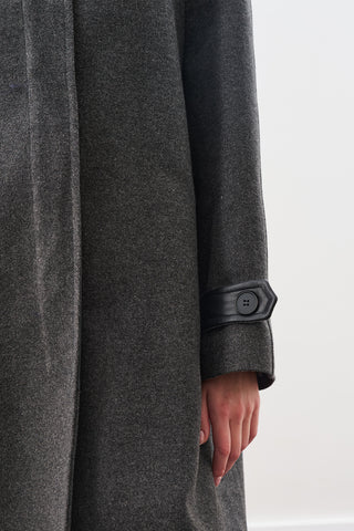 Wool Coat With Leather Details Anthracıte