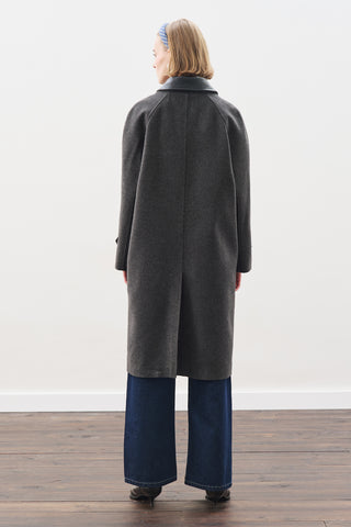 Wool Coat With Leather Details Anthracıte