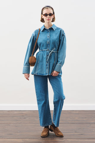 Tie-Detail Denim Shirt Blue