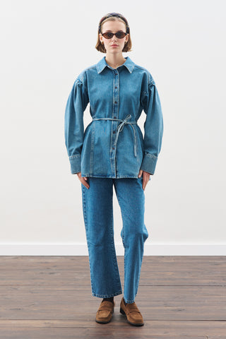 Tie-Detail Denim Shirt Blue