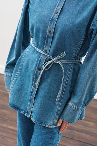 Tie-Detail Denim Shirt Blue