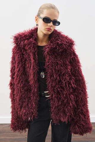 Mara Faux Fur Jacket Burgundy