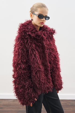 Mara Faux Fur Jacket Burgundy