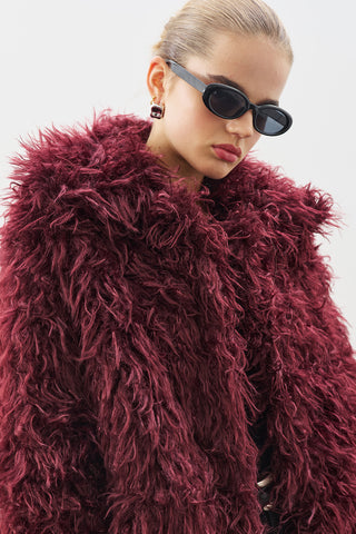 Mara Faux Fur Jacket Burgundy