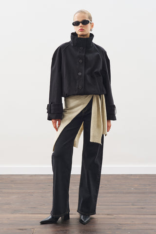 Trench-Style Bomber Jacket Black