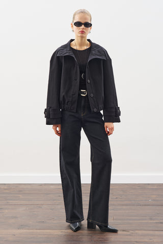 Trench-Style Bomber Jacket Black