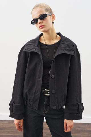 Trench-Style Bomber Jacket Black