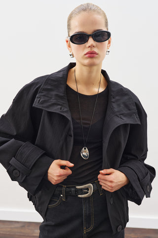 Trench-Style Bomber Jacket Black