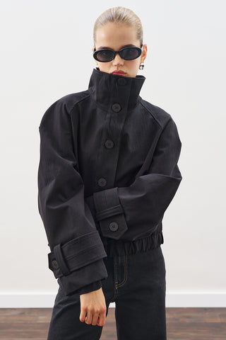 Trench-Style Bomber Jacket Black