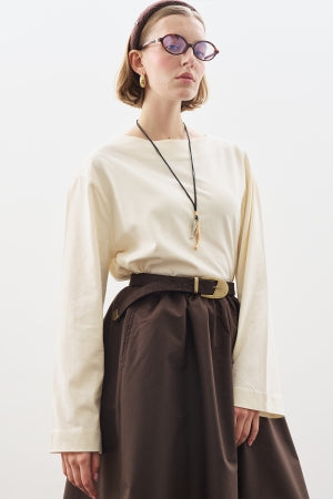 Boat Neck Long Sleeve T-Shirt Vanilla