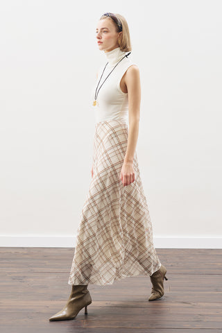 Patterned Tulle Skirt Beıge Plaıd