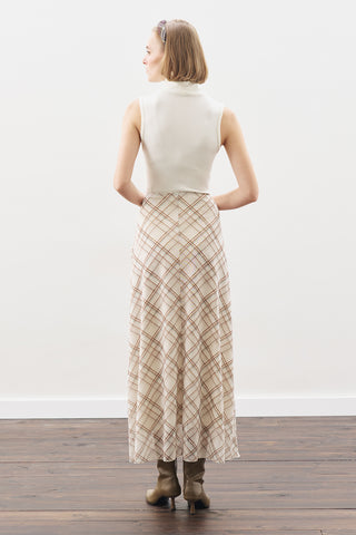 Patterned Tulle Skirt Beıge Plaıd