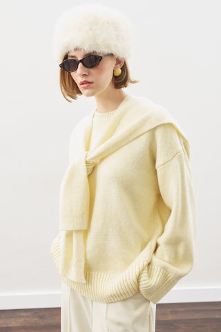 Wide-Collar Knit Scarf Yellow