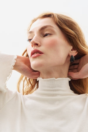 Ribbed Turtleneck Top Ecru