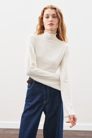 Ribbed Turtleneck Top Ecru