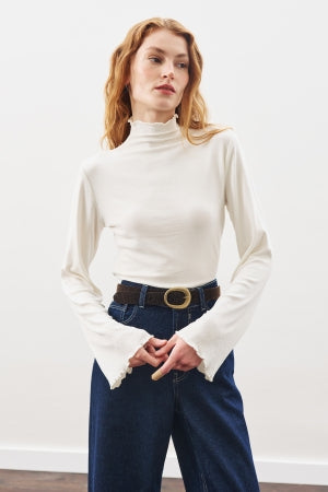 Ribbed Turtleneck Top Ecru