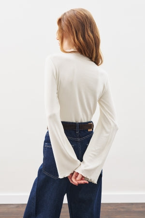 Ribbed Turtleneck Top Ecru