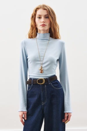 Ribbed Turtleneck Top Blue